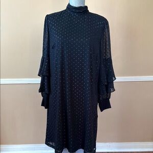 ECI 🖤BLACK🖤 LONG LAYERED SLEEVE LINED SWISS DOT DRESS SIZE 12 🌟LIKE NEW🌟